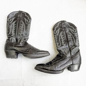 Justin Cowboy Boots Ostrich Black Men 9.5 D Leather USA